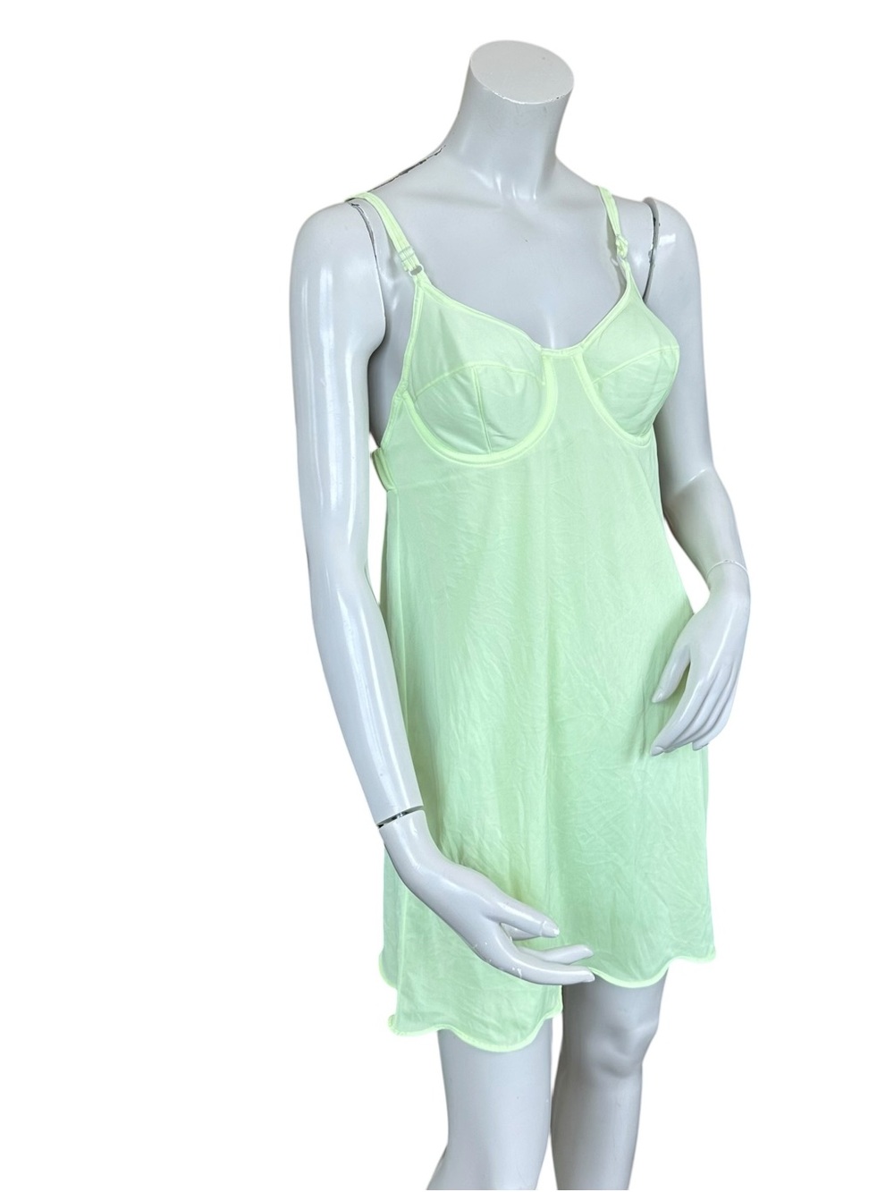 Vintage 80s Formfit Rogers Pale Lime Green Babydoll Underwire Lingerie Dress 36A - Picture 3 of 13